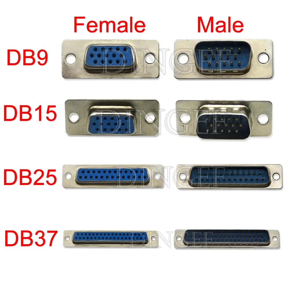 5PCS DB9 DB15 DB25 DB37 Adapter Connector Serial COM Plug Connectors Hole pin Female Port Socket Plastic Case