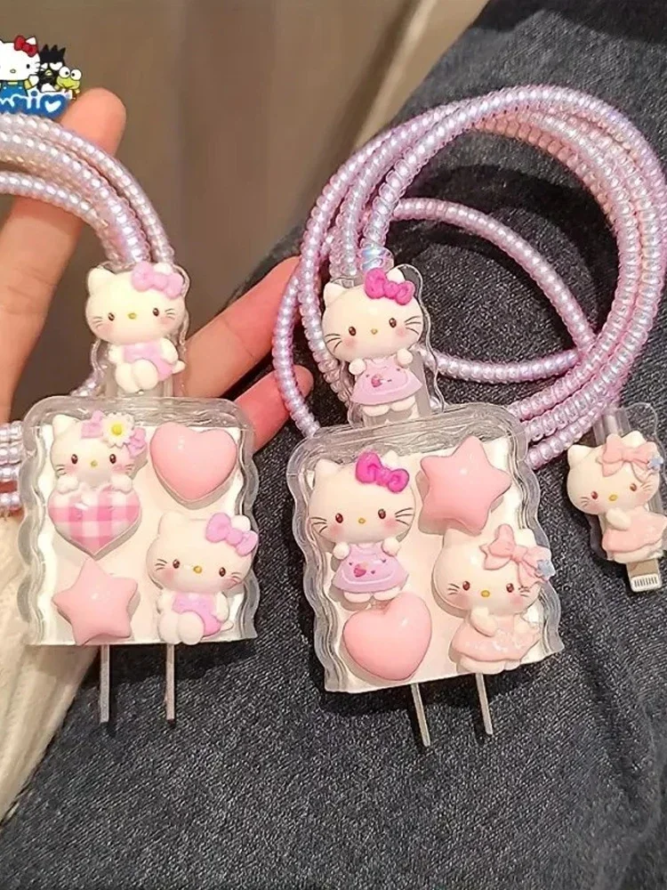 Étui de protection pour chargeur Anime Sanrio Hello Kitty, câble de données Kt Cat, étui de protection pour la maison et les nécessités quotidiennes, cadeaux d'anniversaire