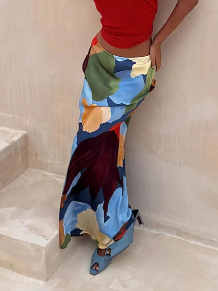 

2025 Women Fashion Hight Waist Half Skirts Spring Casual Temperament Long Skirts Autumn Elegant Pattern Printed Slim Fit Skirts