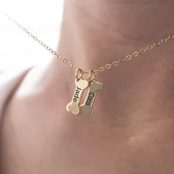 Customized pet name pendant necklace with cute bone shape stainless steel pet enthusiast pet commemorative gift
