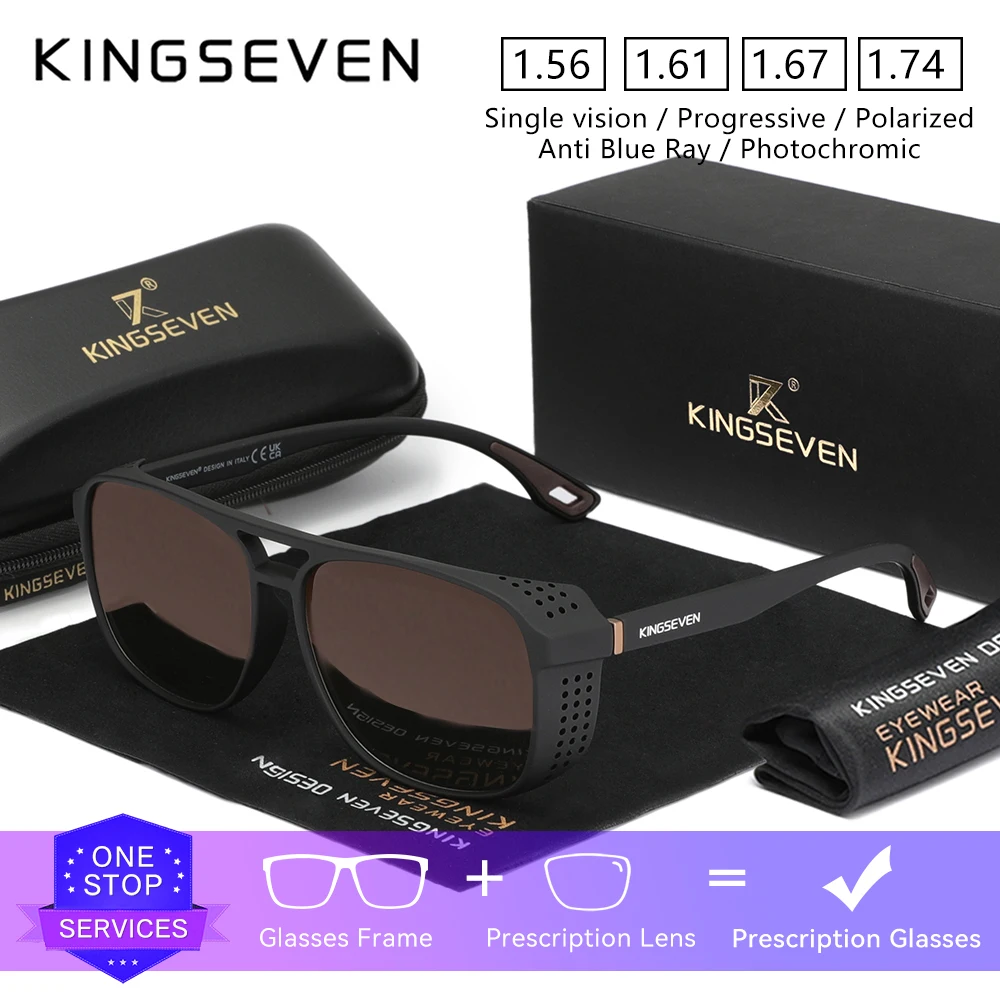 KINGSEVEN New Fashion Optical Lens Sunglasses Men Women Prescription Myopia Hyperopia Progressive Glasses Trendy Outdoor Eyewear