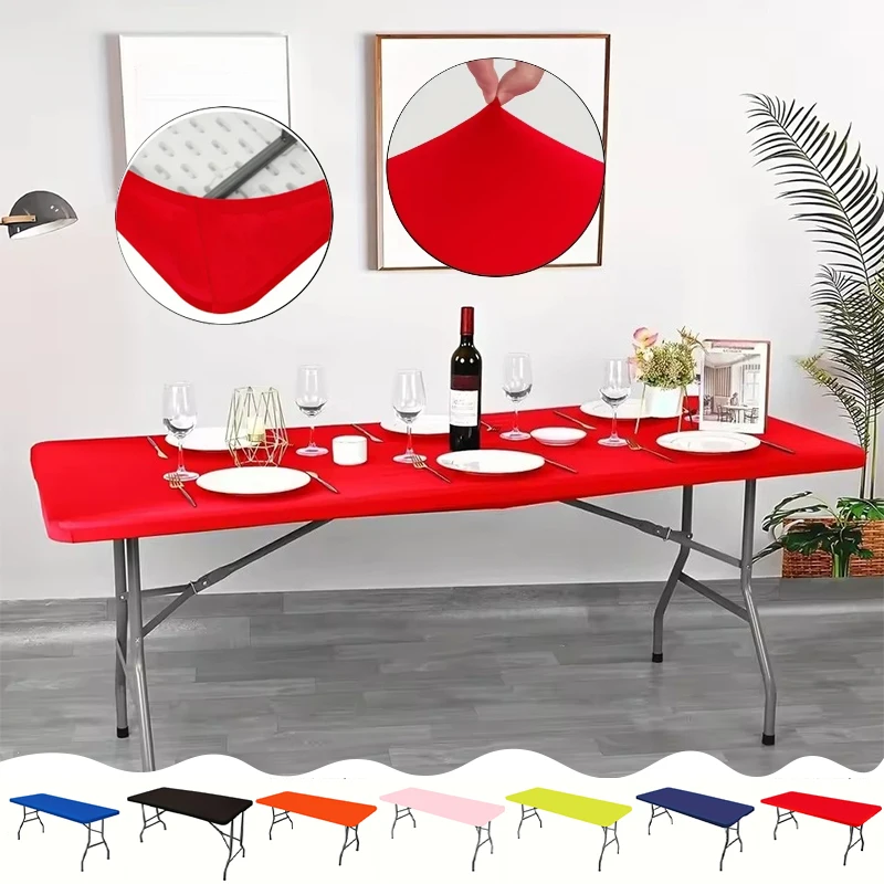 

Fitted Stretch Tablecloth Washable Polyester Elastic Cover for Resistant Tables 4/6/8ft Party Wedding Home Decor Easy Install