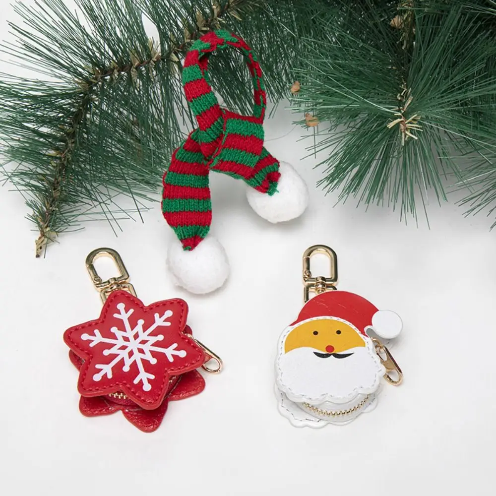 Fashion Cute PU Leather Keychain Snowflake Pumpkin Halloween Pendant Wallet Zipper Christmas Pendant Female