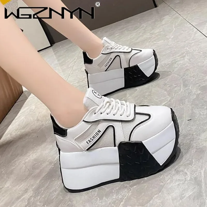 NEW Women Platform Sneakers New Autumn Breathable Wedges Casual Shoes 9CM High Heels Thick Sole Sneakers Woman Deportivas Mujer