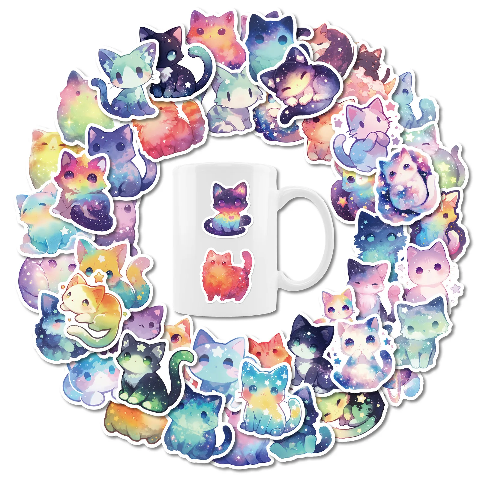 

10/30/54PCS Fancy Aesthetic Purple Starry Sky Cats Graffiti Stickers for Water Cup Phone Computer Notebook Stationery Luggage