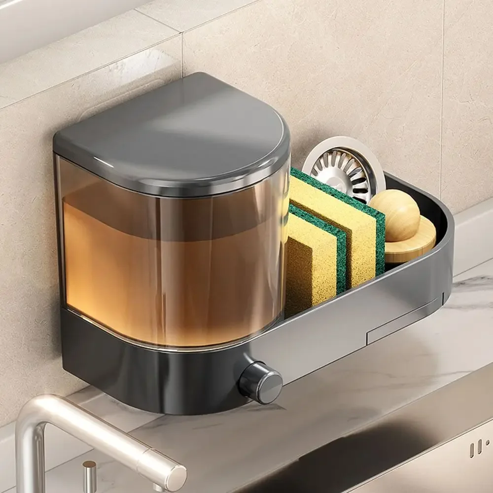 with Drain Tray Wall Mounted Soap Dispenser with Sponges Holder Large Capacity Hand Sanitizer Container Space Saving Waterproof