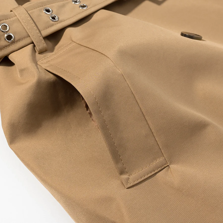 JNLEAOG Modny Długi Płaszcz z Podwójnymi Paskami Jesienna Nowość Odzież Damska Wszechstronny Design Dojazdy do Pracy Poliester ...