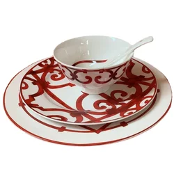 European-Style Red Dinner Plate Table Setting Wedding Tableware Household Steak Plate  ceramic