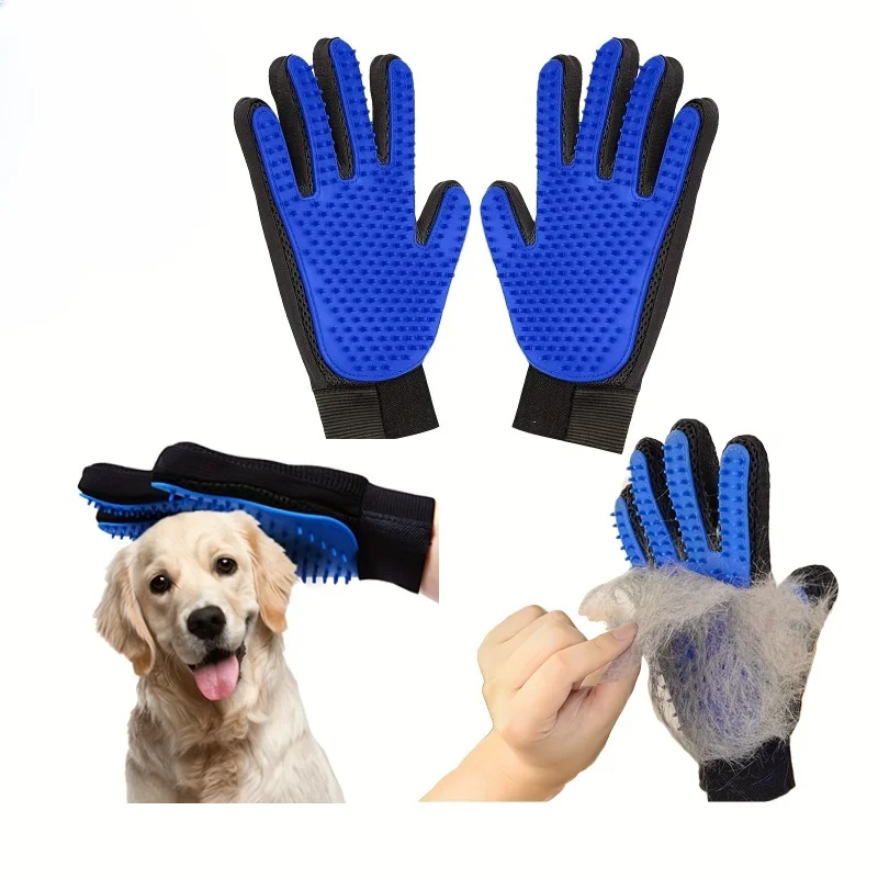 Pet Grooming Glove Brush for Dogs and Cats - 2-in-1 Fur and Hair Removal Mitt with Massage and Deshedding Benefits