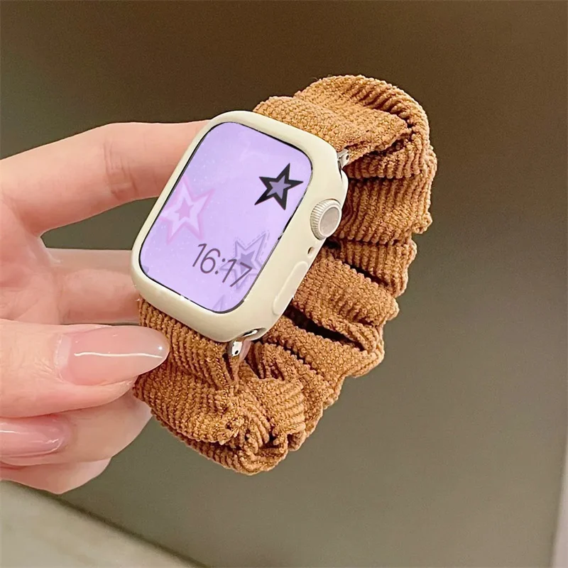 Light Pink Hair Band Strap+Case 40mm 44mm For Apple Watch Stretch Band Ultra2 49mm 41 45mm 38 42mm 40 44mm Lady Loop For iwatch