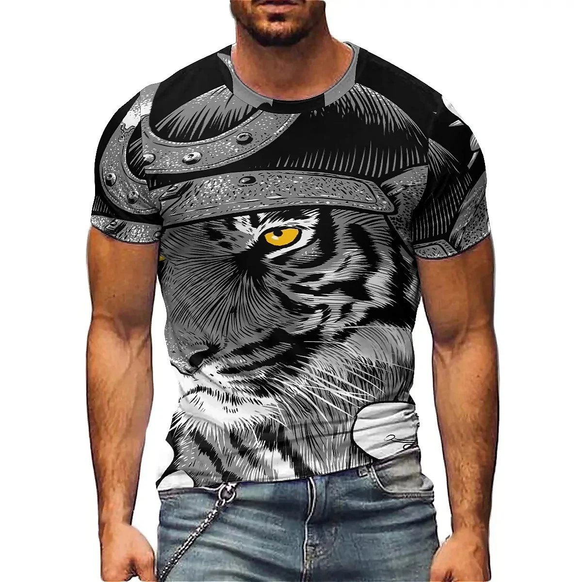 

Creative Men's 3D Printed Short-sleeved T-shirts for Casual Wear, Smooth Fabric, and Printed Short-sleeved Men's and Women's