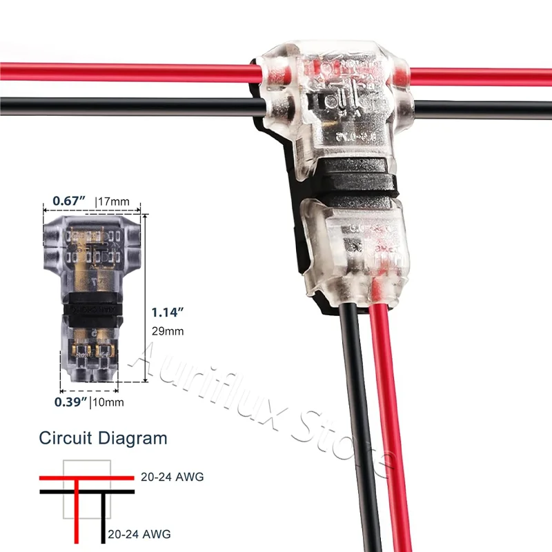 

T Tap Wire Connectors, T Type 2 Pins Wire Splice Connectors, Solderless No Stripping 3 Way Wire Connector for LED Strip