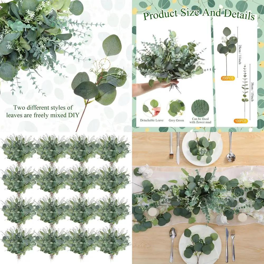

Artificial Eucalyptus Leaves Stems - 300 Pieces Bulk, Green, for Weddings, Floral Arrangements, Home Decor