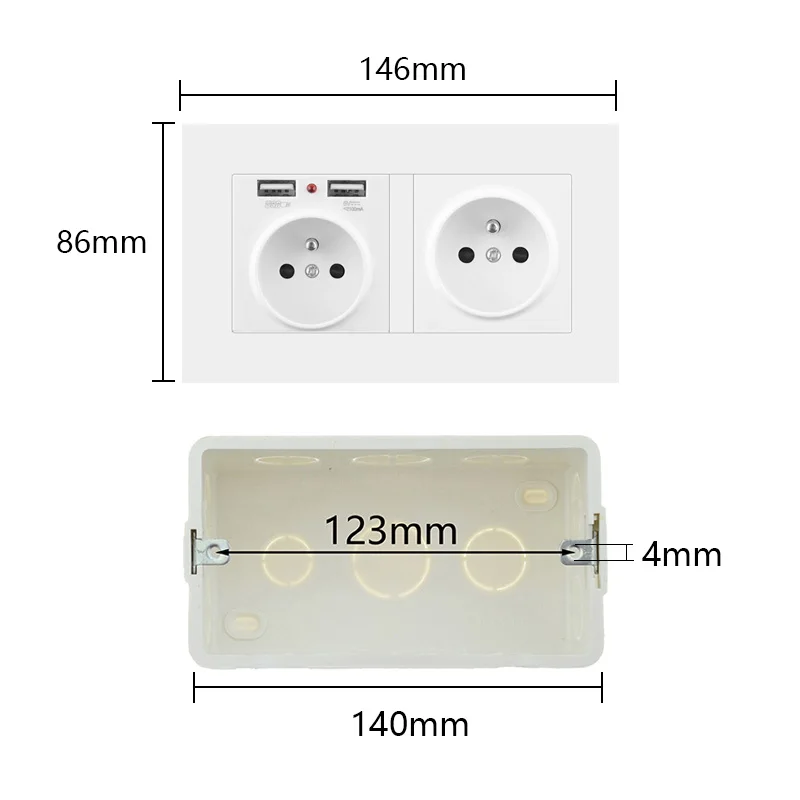 Avoir French Wall Power Electrical Socket With Dual USB Charger Port 5V Plastic Panel Electrical Outlets 146 Type Home Appliance