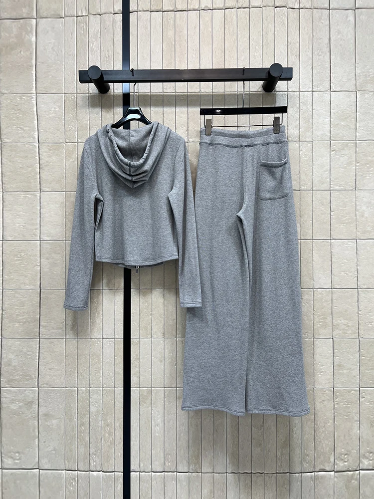 Spring Summer Fashion Daily Simplicity Casual Trousers Suit Women's Hooded Short Style Coat+ Drawstring Waist Wide Leg Pants