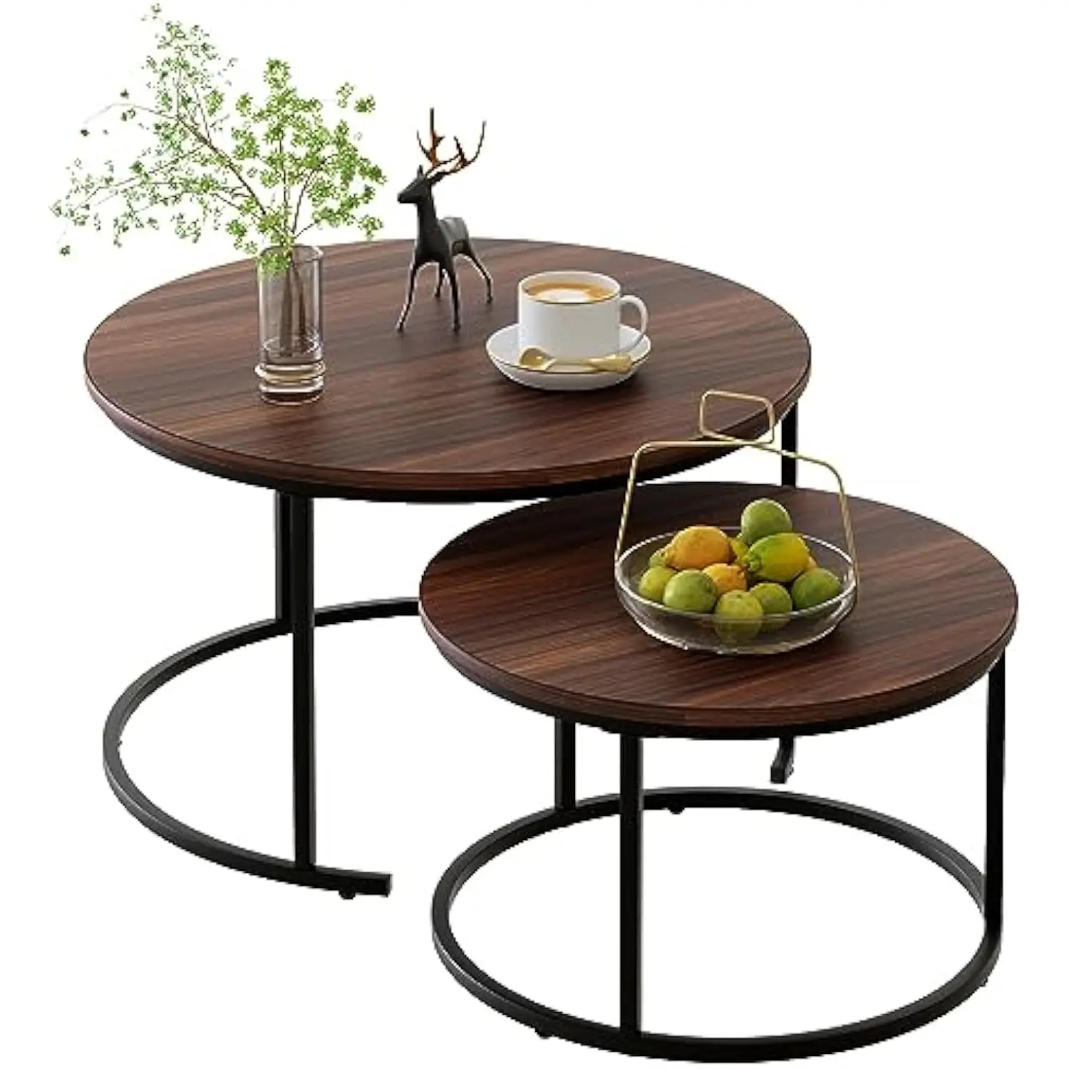 

31 Inch Round Nesting Brown Coffee Tables