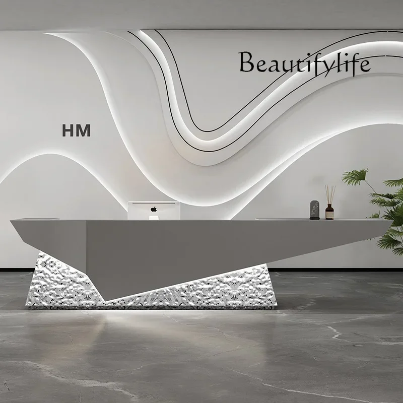 A Beauty Salon Modern Stainless Steel Checkout Page Nordic Special-shaped Simple Company Reception Front Desk