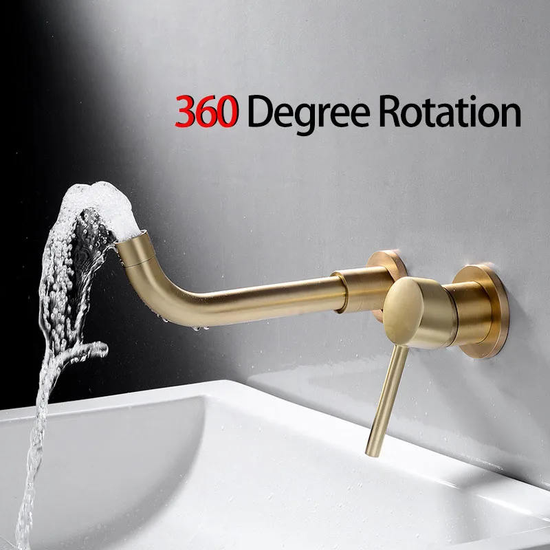 Brass Bathroom Sink Faucet Hot Cold Wash Basin Water Mixer Swivel Spout Wall Mounted Bathtub Faucet Black White/Polished Gold