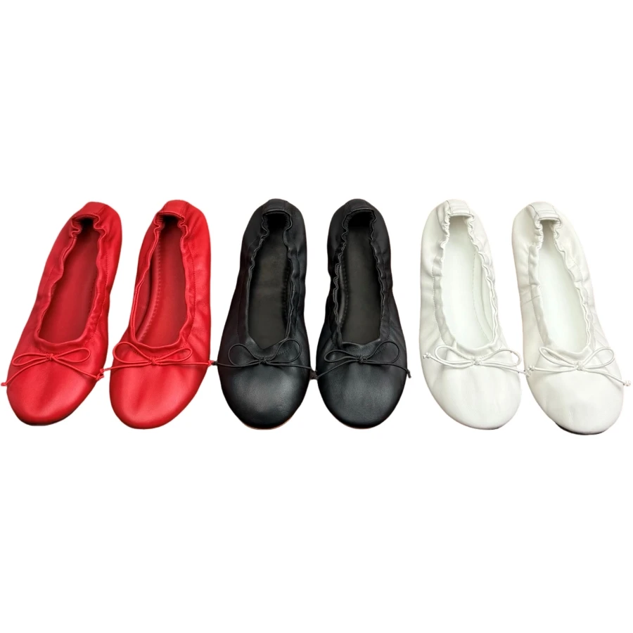Zapatos planos de ballet de cuero suave para mujer, zapatos planos sin cordones con punta redonda y nudo de lazo, calzado informal antideslizante cómodo para mujer, calzado informal para bailar BH0210