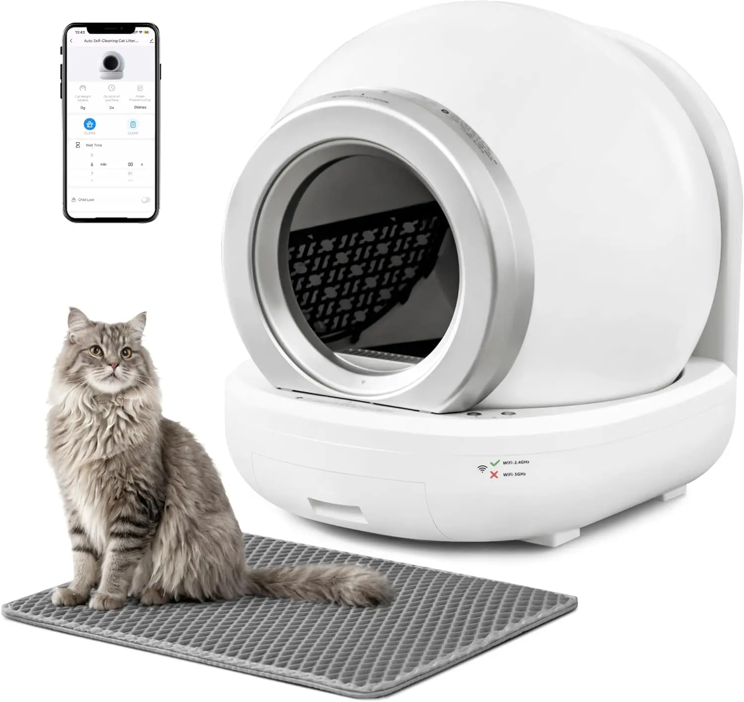 Self Cleaning Litter Box, Automatic Cat Litter Box Self Cleaning Supporting 2.4GHz Wi-Fi for Multiple Cats, APP Control/Safe/Low