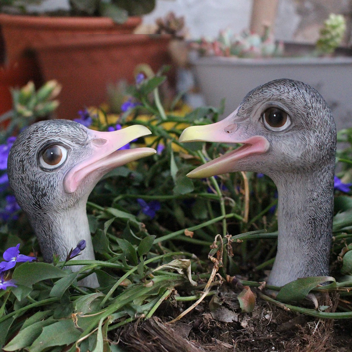 1pc Funny Ostrich Head Chicken Statue,Indoor and Outdoor Flower Pot Decoration - Add Fun and Whimsy to Your Garden with This Res