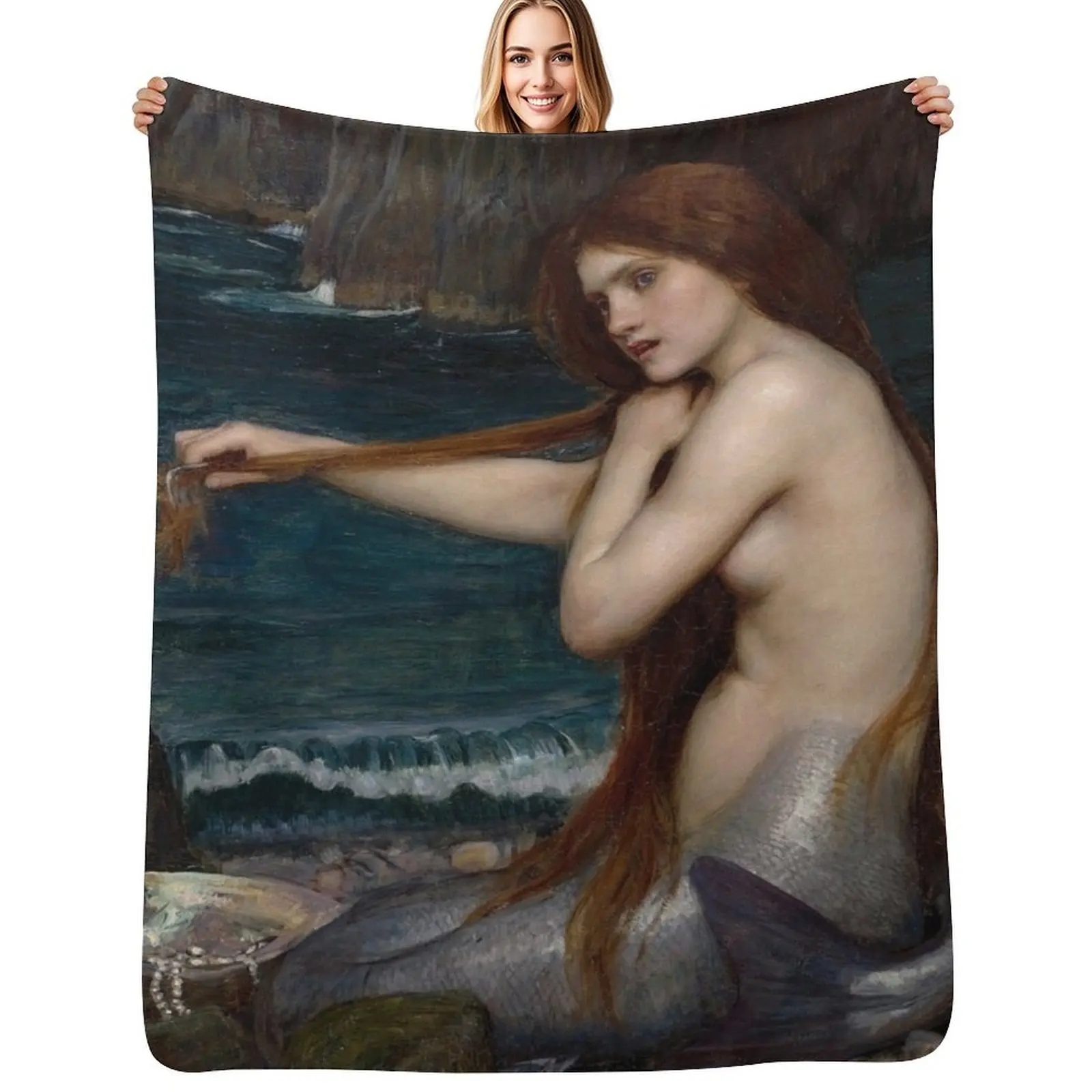 A Mermaid - John William Waterhouse Throw Blanket Stylish Warm Blanket for Living Room Bedroom