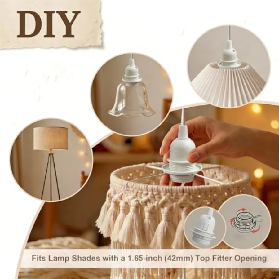 Plug in Pendant Light Cord Kit - UL 20Ft Lamp Cord with On/Off Switch and Bulb Socket E26 E27, White Extension Electric Wire fo