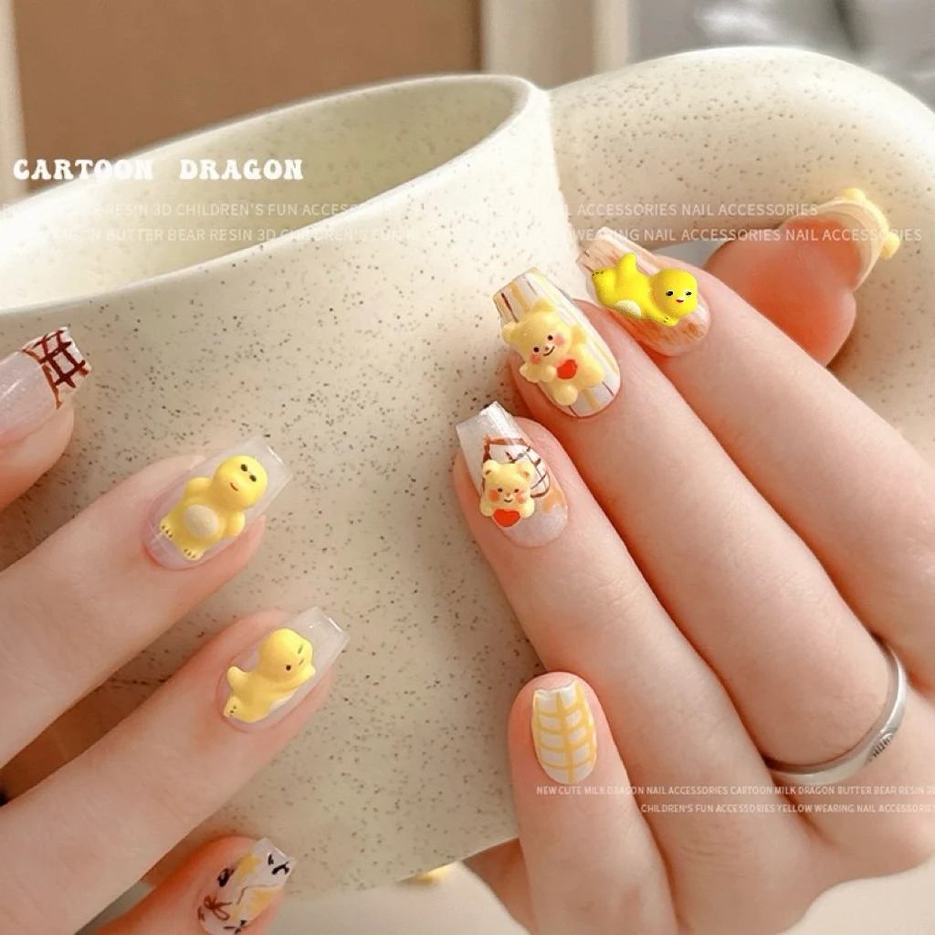 50PCS Cartoon Chubby Dragon Resin Nail Art Charms Cute Funny Yellow Animated Dragon Nail Decorations DIY Phone Case Nails Parts