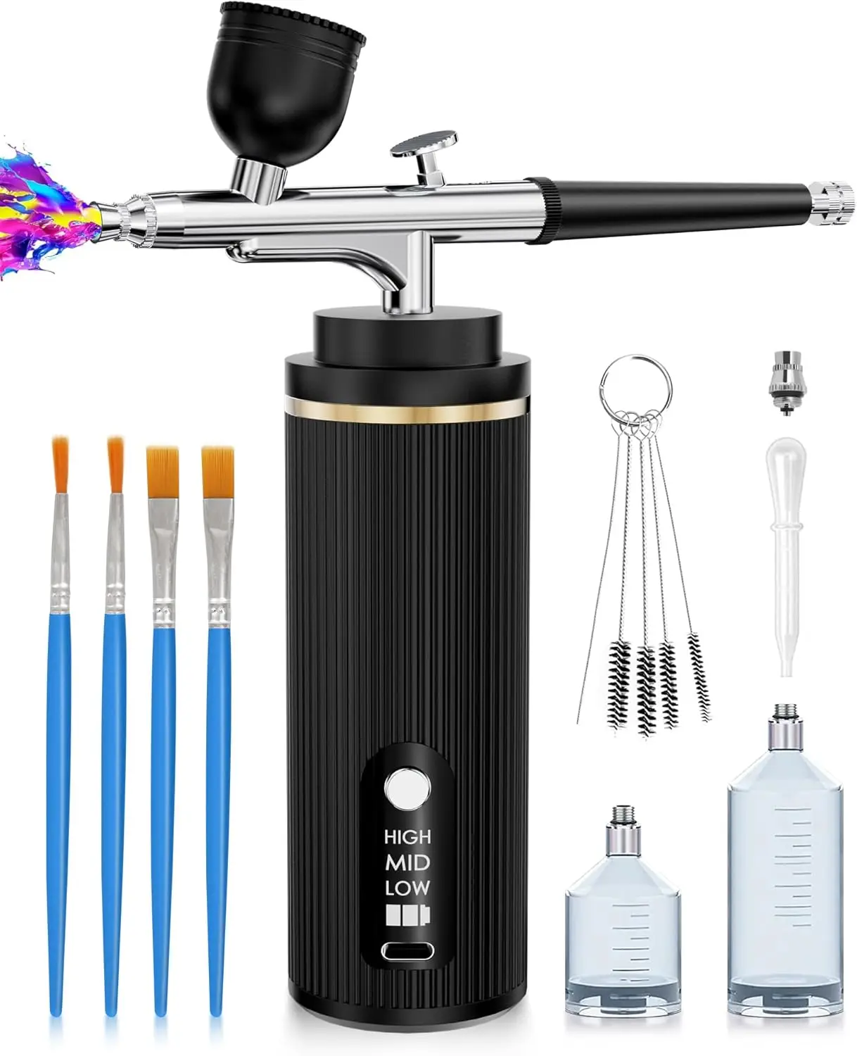 

Airbrush Kit Rechargeable Cordless Airbrush Compressor - Airbrush Set Portable Wireless Air Brush for Nail Art, Barber, Cake Decor, Makeup, Model Painting(Black)