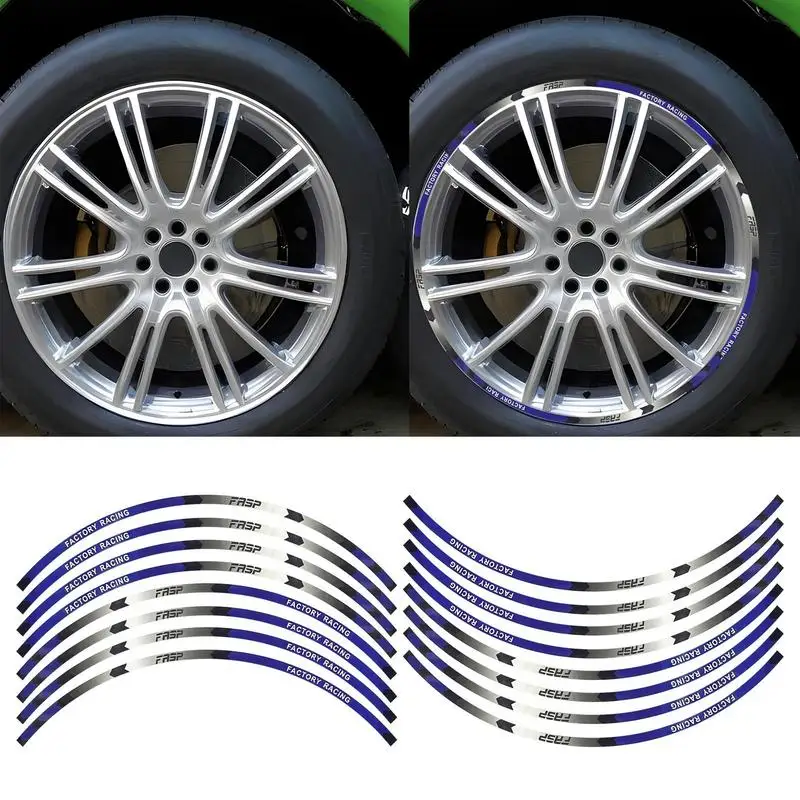 Car Wheel Rim Decal 16pcs Reflective Stripe Auto Wheel Hub Decals Decor Bright Color Automotive Exterior Accessories For RVs