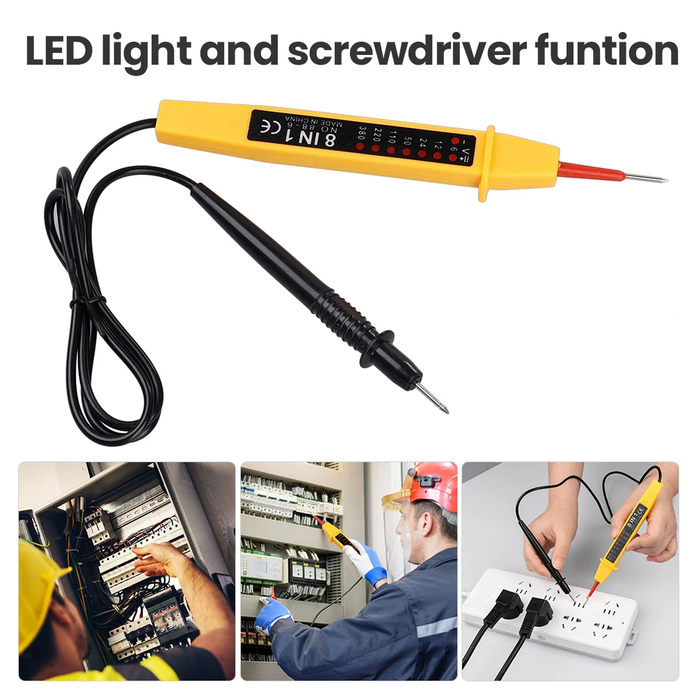 8-In-1 Tester Voltage AC DC 6-500V Auto Electrical Pen Circuit Detector Tester For Home Wiring Inspection Electrical Appliances