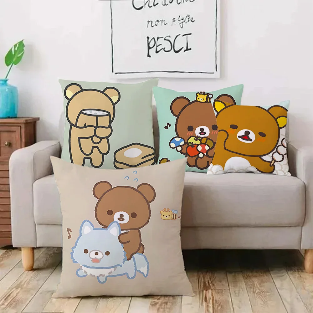 Hot Cartoon Lovely Bears R-Rilakkumas Pillow Covers Cartoon Sofa Decorative Home Double-sided Printing Short Plush Cushion Cover