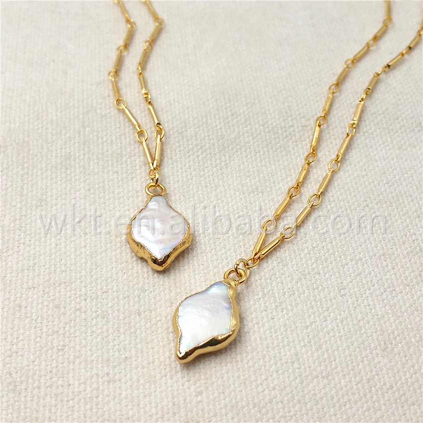 

WT-N831 WKT Natural Pearl Necklace & Pendant for Women Gift,Random Shape Charm Pearl Pendant Gold Electroplated Necklace