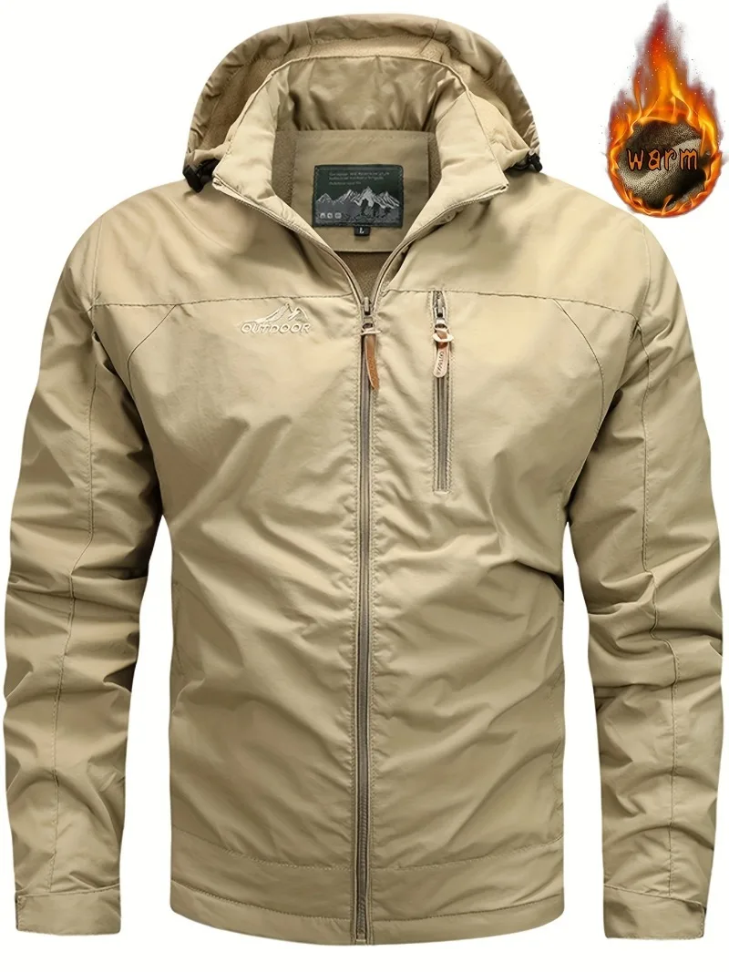 

Men's Winter Fleece-Lined Warm Hooded Jacket, Windproof Outdoor Casual Thickened Softshell Coat.