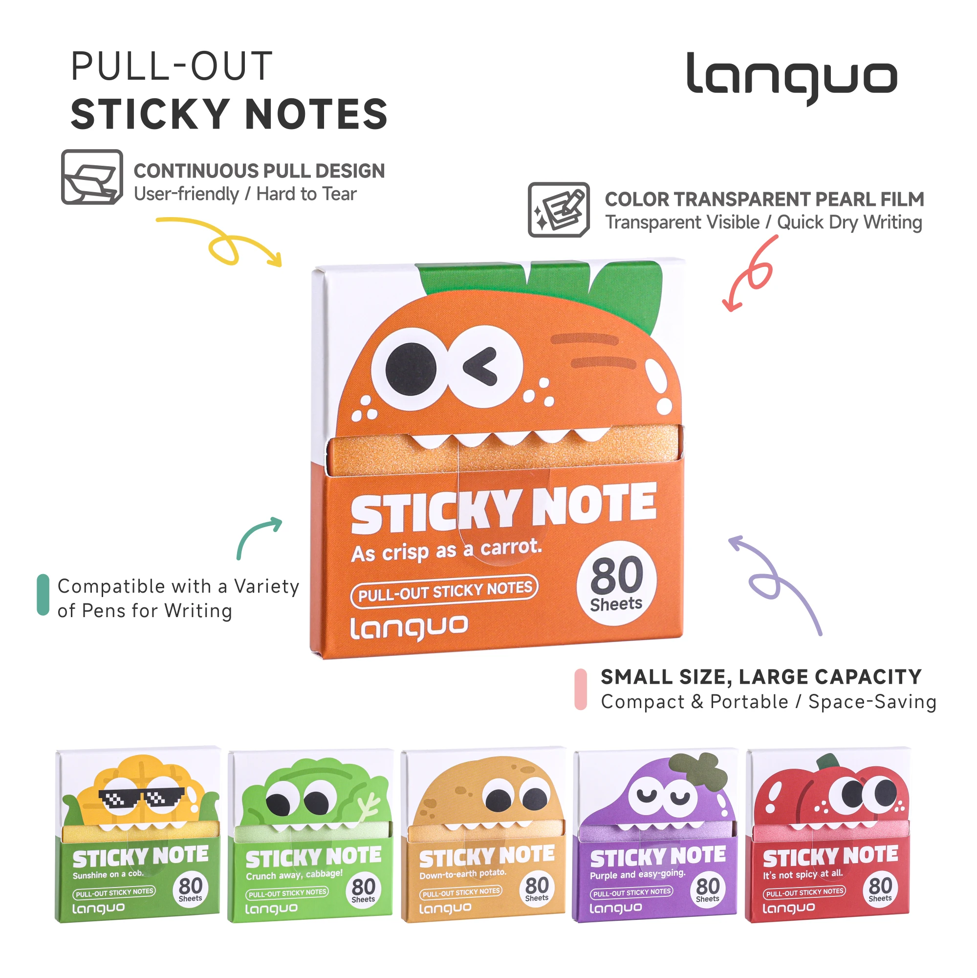 Languo 480Sheets Pull-Type Sticky Note Pearlescent Transparent Paper Self-Adhesive Memo Pads for Office School Stationery Supply