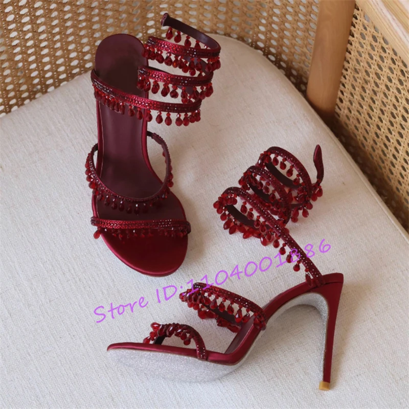 Rhinestone Snake Shape Ankle S - Sandal Strappy Heeled ulasan dan harga