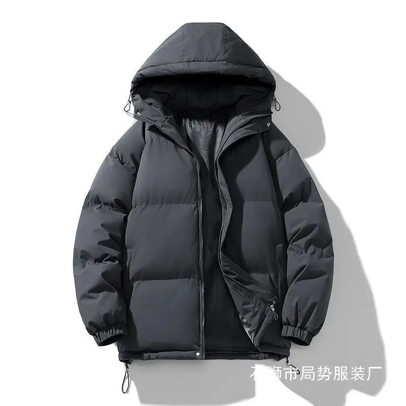 2025 Winter Men's Hooded Puffer Jacket Unisex Parkas Thickened Cotton Coat Loose Casual Warm Down Infused Outerwear