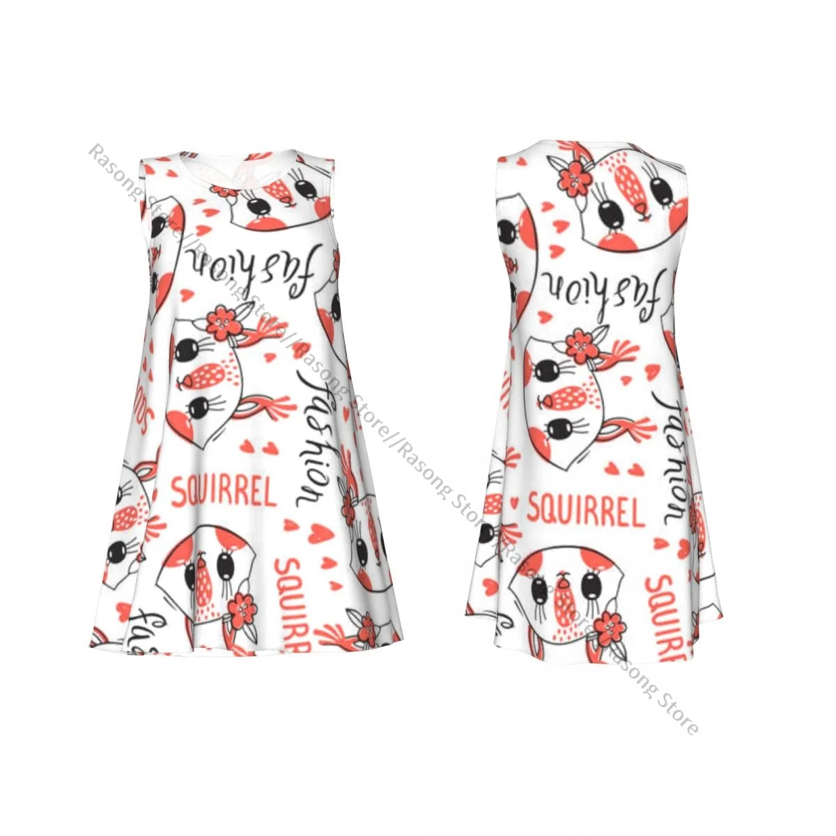 Women's Dress Cute Squirrel Face With Barrettes Flowers Summer Casual T Shirt Beach Cover up Tank Dress