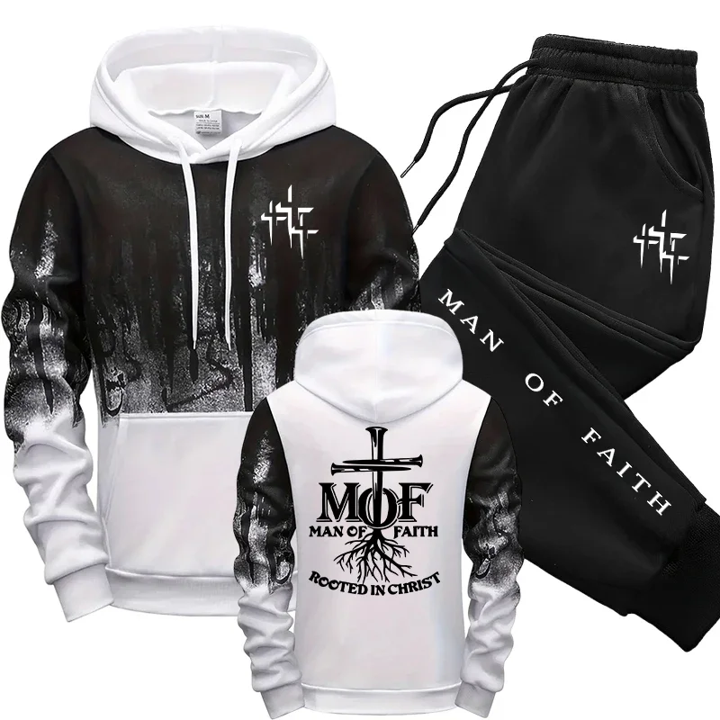 Man of Faith Men's Tracksuit Hoodie&sweatpants 2026 Fall Winter Daily Casual Fashion Sportswear Outdoor Jogger Fitness Outfit view 4