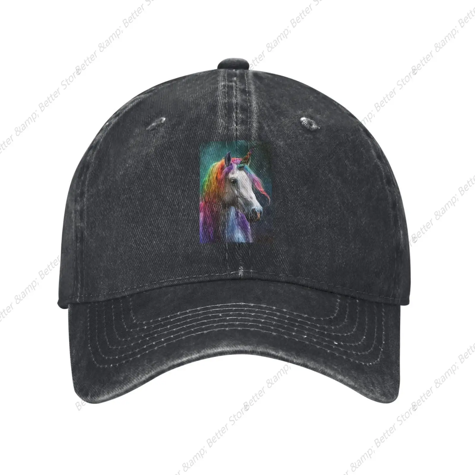 Colorful Haired White Horse Vintage Denim Cowboy Baseball Cap Dad Hat Men Women Adjustable