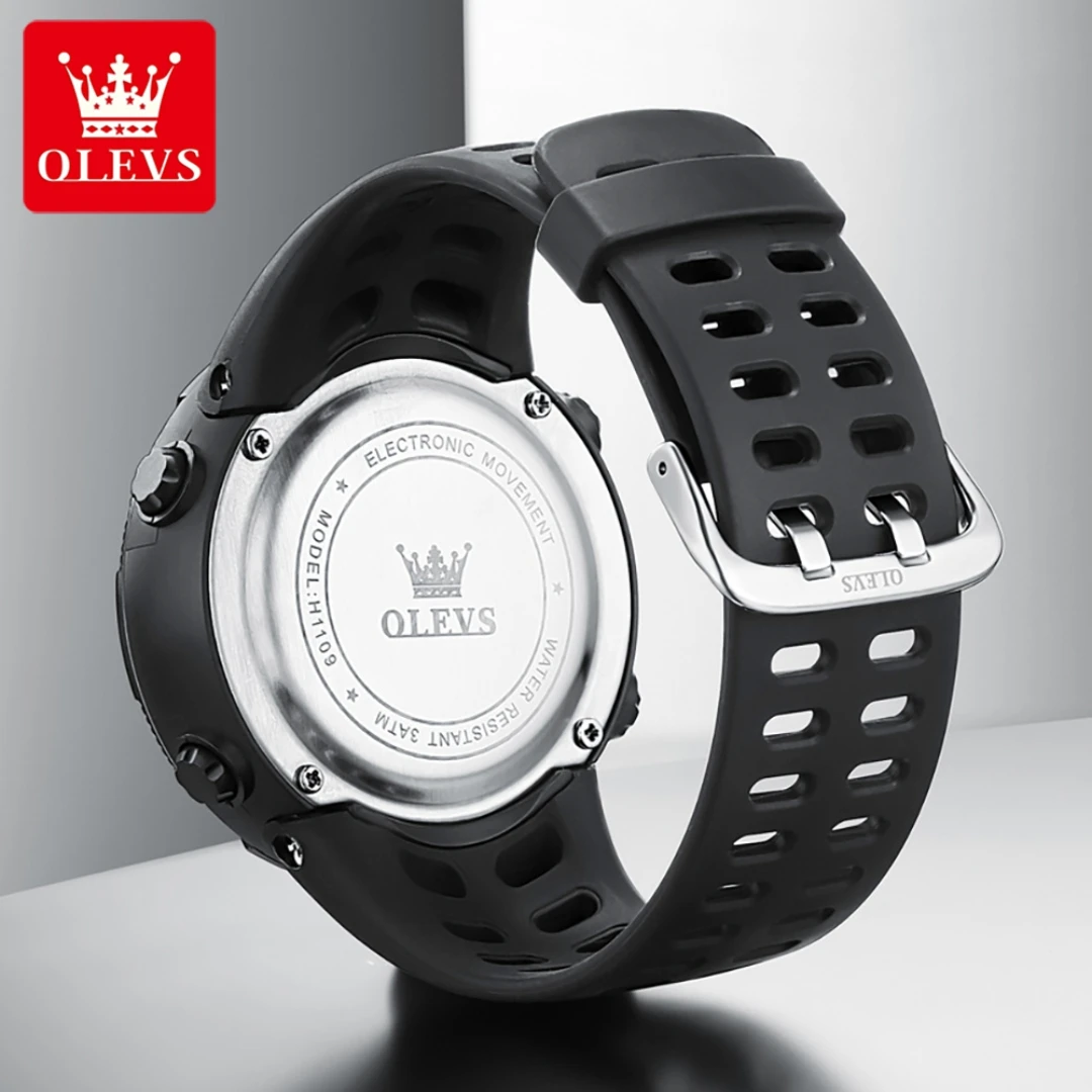 OLEVS 1109 ساعة رقمية عصرية هدية دائرية من البولي يوريثان ساعة توقيت
