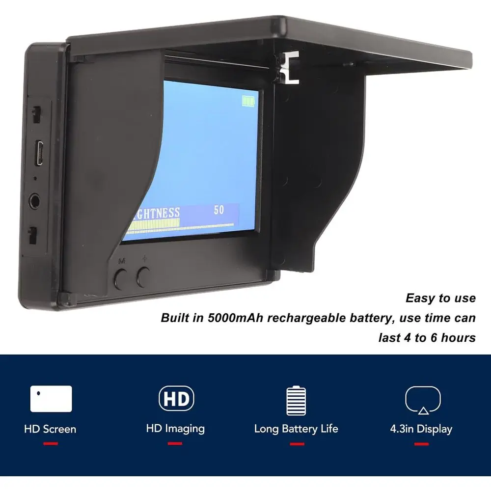 Portable 4.3 LCD Underwater Fishing Camera, 190° View, Waterproof, 98ft Depth, 49.2ft Cable