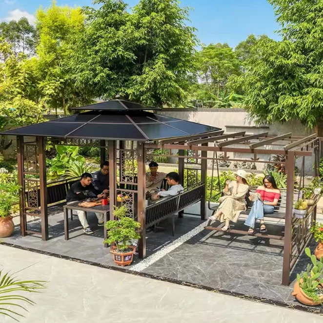 

Outdoor Garden Pavilion Gazebo Steel Structure Pergola Patio Backyard Shade Canopy Modern Design