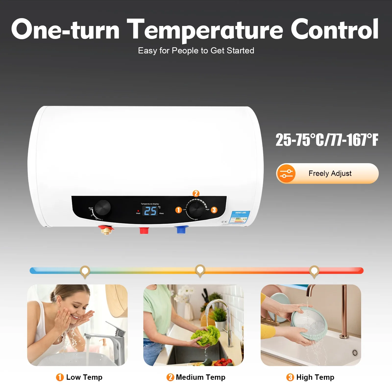 Calentador de agua montado en la pared de 110 V con tanque de 10 galones, calentador de agua eléctrico de 1500 W, resistente al agua IPX4, con cabezal de ducha y grifo (50 L)