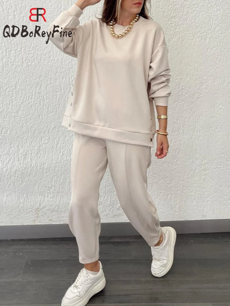 2024 Spring Tracksuit for Women Patchwork Sweatshirt Korean Women\'s Pantsuit Oversize Casual Pullover Two-piece Suit Female