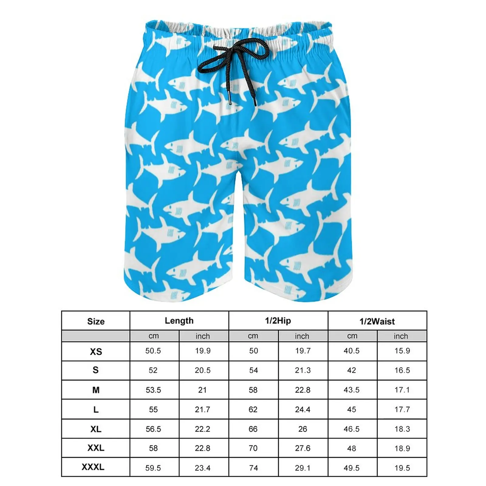 Great White Shark Board Shorts Sharks Silhouette Classic Beach Short Pants Men's Print Plus Size Swimming Trunks Birthday Gift