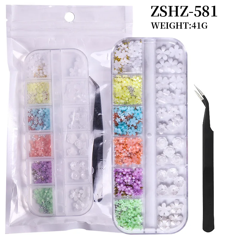 Nail Charms Butterfly 3D Nails art Decoration Crafts DIY Flatbacks Flower Nails Gems with pickup tools for Manicure Saloon