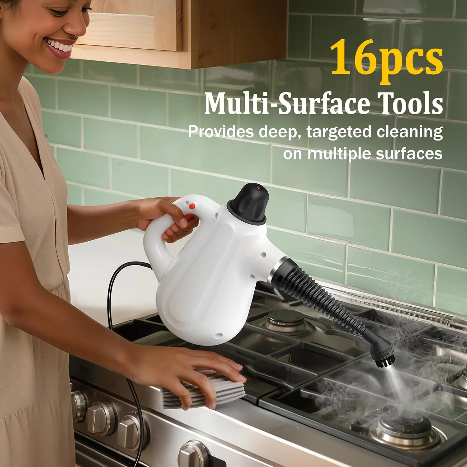 Steam Cleaner, Portable Handheld for Home & Car - 16-Piece Tools, Deep Clean Bathrooms, Kitchen, Tiles, Windows