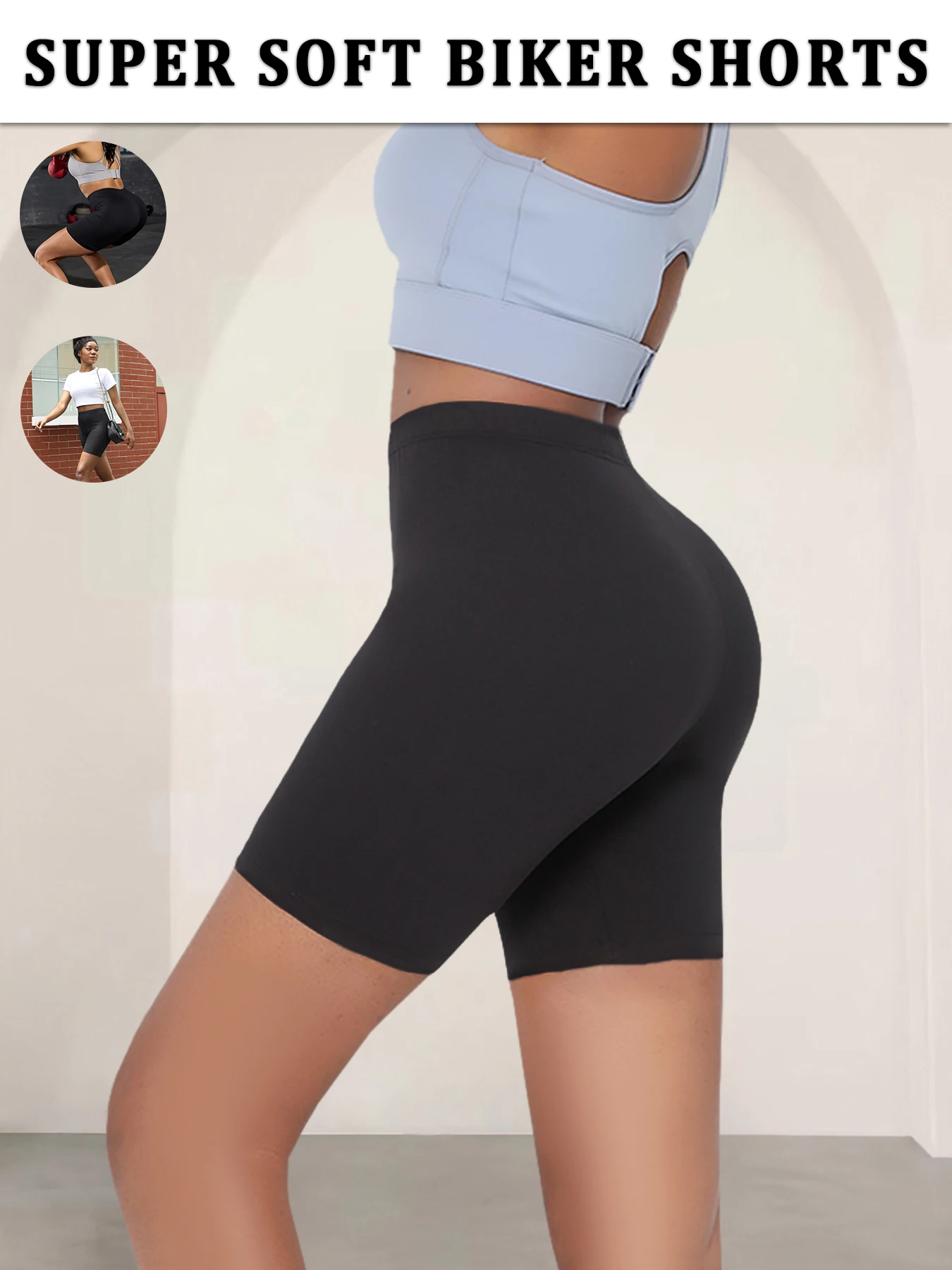 

Women's Super Soft Biker Shorts High Stretchy No See Through Workout Running Yoga Athletic 6"Inseam Push Up Gym Fitness Pants