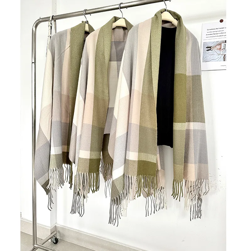 Preppy Style Plaid Soft Scarf for Women Luxury Winter Imitation Cashmere Couple Warm Scarves Shawl Clothing Accessories Gifts